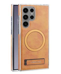 Luxury Premium PU Leather Invisible Stand Magnetic Wireless Charging Case for Samsung Galaxy S23/S24 Ultra