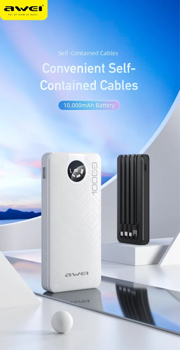 Awei P133K Power Bank 10000mAh with Multiple Charging Cable Outputs Portable Power Bank - Image 13