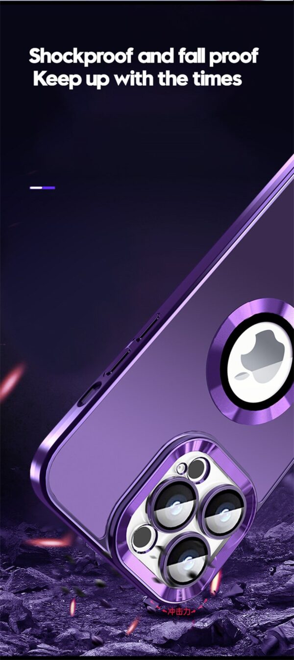 Luxury AG Matte Defender Metal Plating Shockproof Texture Logo Case Cover For iPhone Series - Image 8