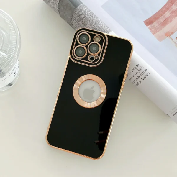 Luxury Soft Electroplated Phone Mini Hollow Out Silicone Case Cover and 3D Glass Protector For iPhone series - Image 6