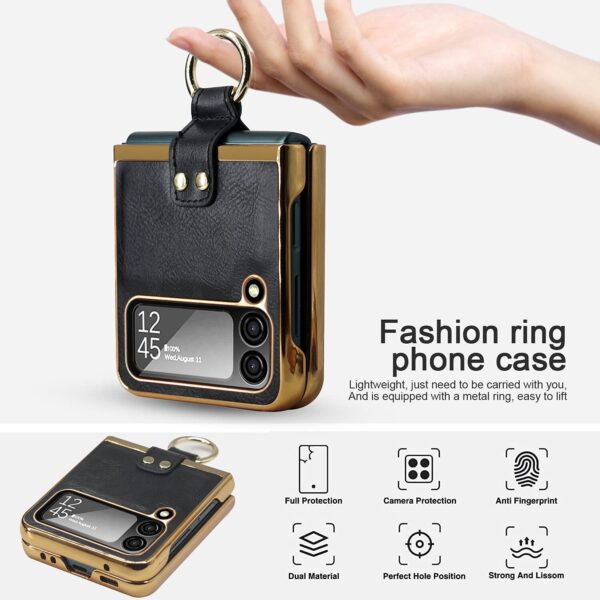 Luxury Premium Finger Horse Ring holder leather cover case for Samsung Galaxy Z Flip 3/ Z Flip 4 - Image 18