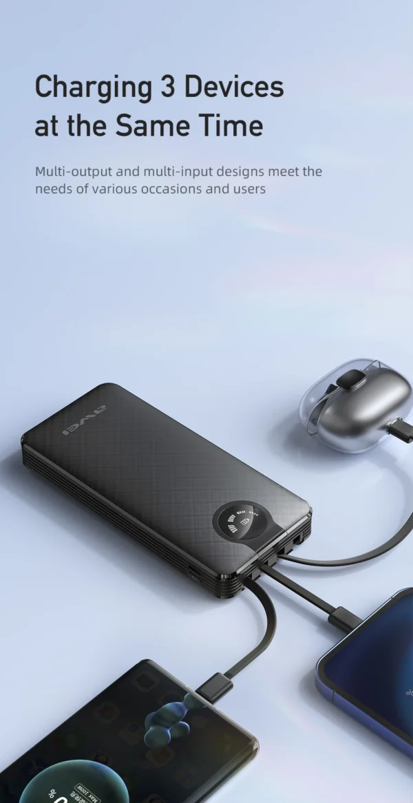 Awei P133K Power Bank 10000mAh with Multiple Charging Cable Outputs Portable Power Bank - Image 14