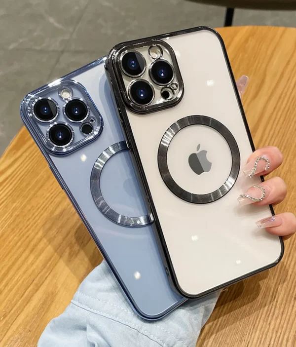 Luxury Premium Transparent Plating Magsafe with Full Camera Lens Case Cover For iPhone 15 Pro Max/16 Pro Max - Image 29