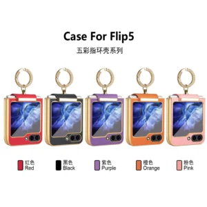 Luxury Premium Matte Plain Leather Glitter Metal Ring Folding Shockproof Case Cover For Samsung Galaxy Z Flip 5