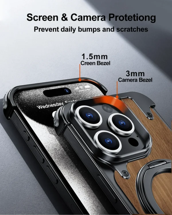 Luxury Premium Eary Natural Wood Frameless MagSafe  Shockproof Case Cover For iPhone 15 Pro Max - Image 13
