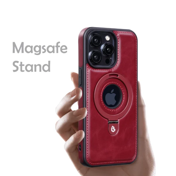 Luxury Premium Faux Leather Invisible Ring Stand Magnetic Phone Case for iPhone Series - Image 10