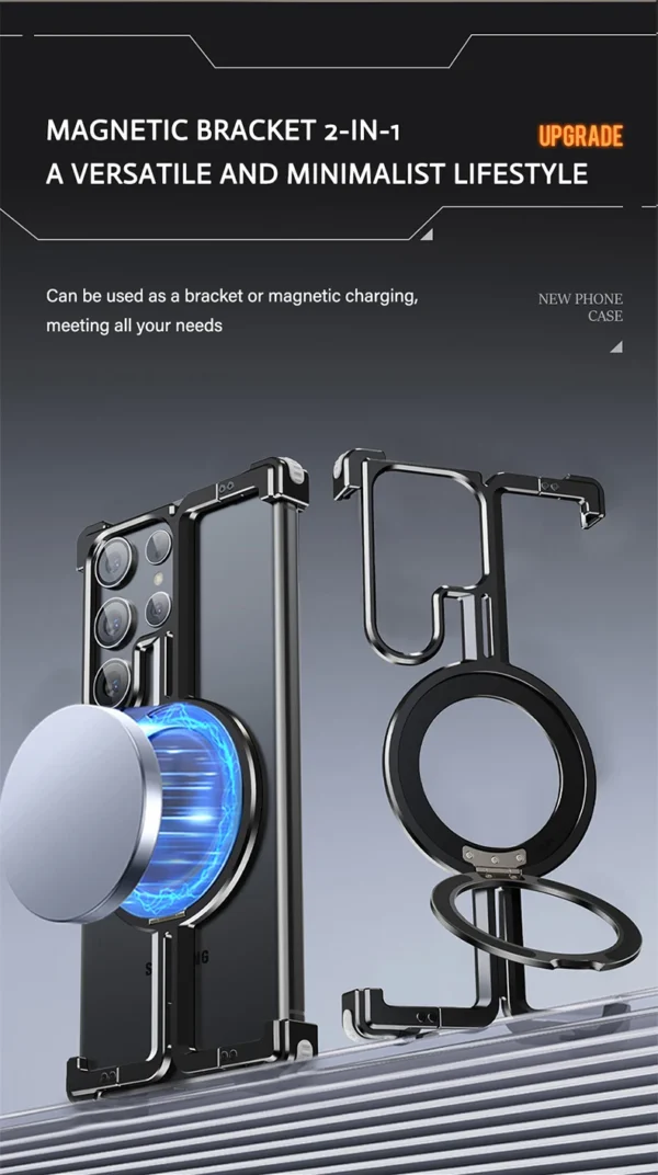 Luxury Magsafe Magnetic Frameless Aluminum Alloy Shockproof Stand Metal Phone Case For Samsung Galaxy S24 Ultra - Image 34