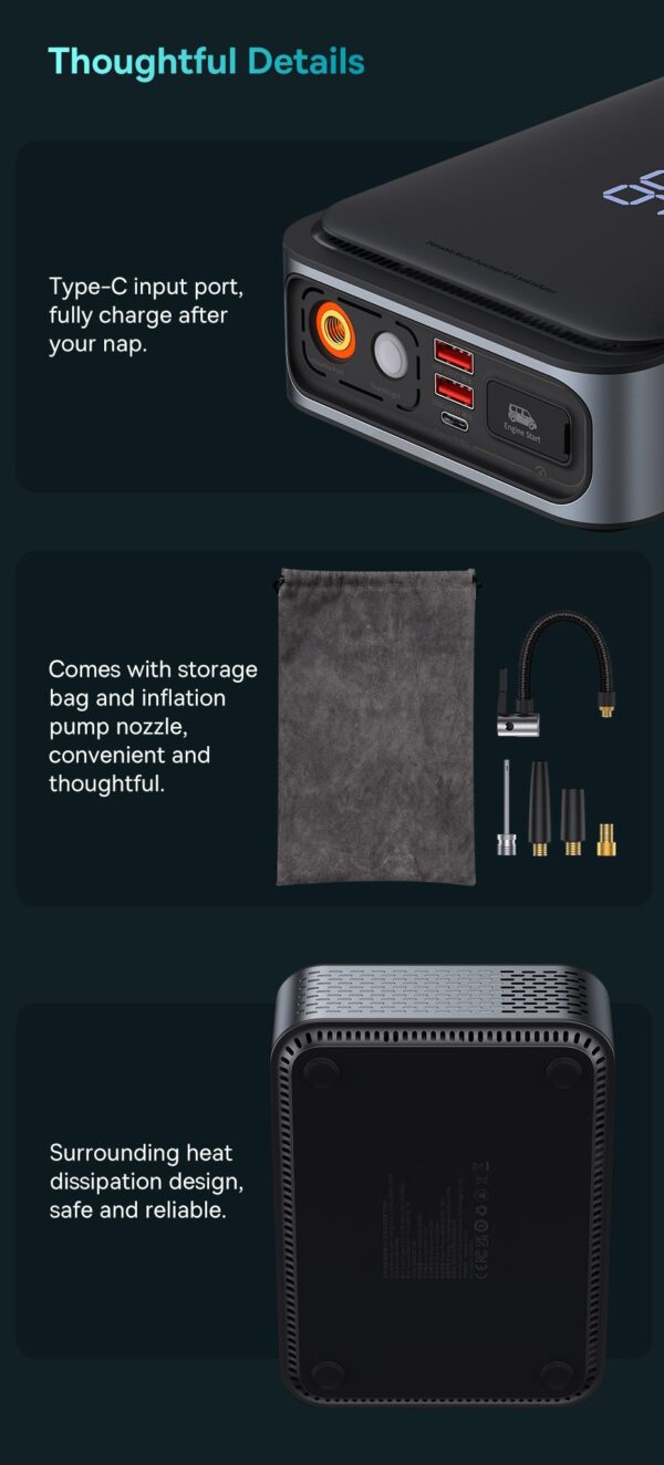 BASEUS 2 in 1 1000A Car Jump Starter Power Bank and Portable Air Compressor Inflator Pump - Image 19
