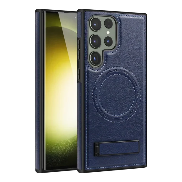 Samsung Galaxy S22/S23/S24 Ultra Luxury Premium PU Leather Invisible Stand Magnetic Wireless Charging Case - Image 11