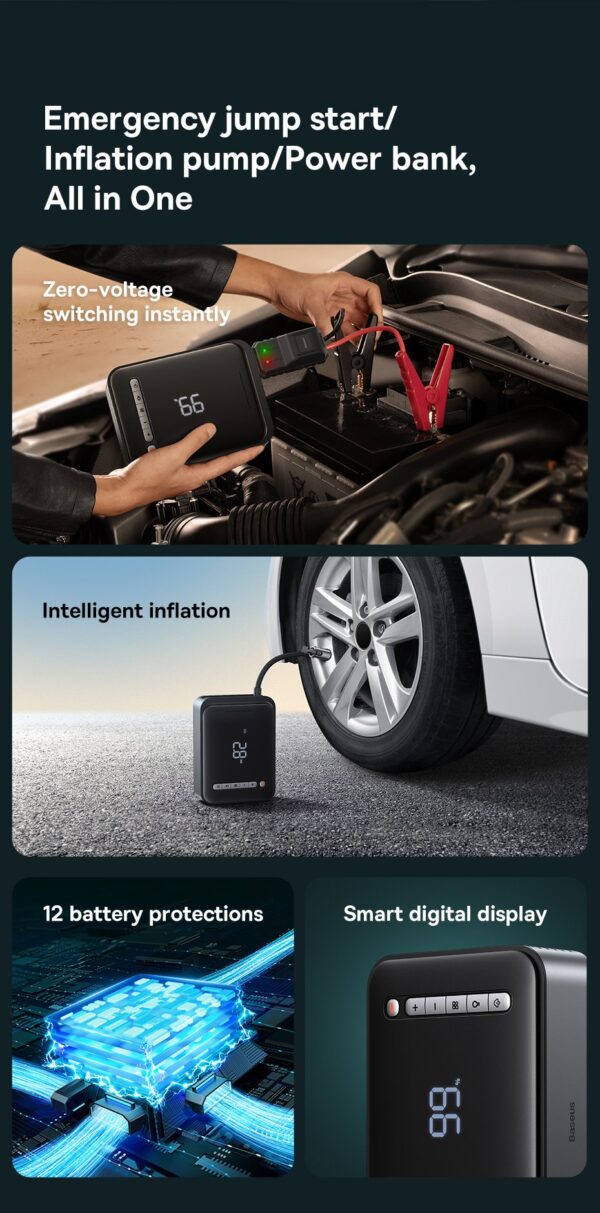 BASEUS 2 in 1 1000A Car Jump Starter Power Bank and Portable Air Compressor Inflator Pump - Image 22