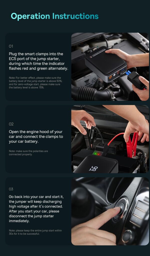 BASEUS 2 in 1 1000A Car Jump Starter Power Bank and Portable Air Compressor Inflator Pump - Image 24