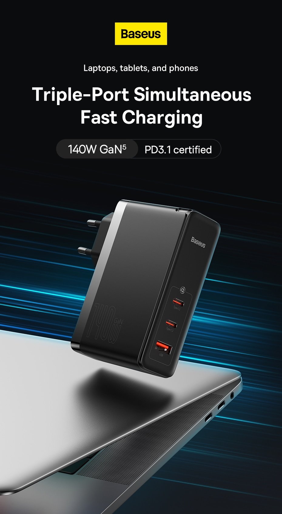 Baseus 140W GaN Charger USB Type C PD3.1 Fast Charge - Image 15