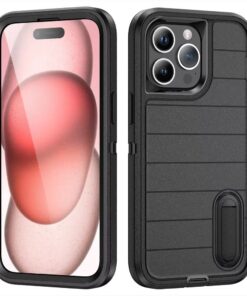 Alternative view of Heavy Duty Shockproof  3-Layer Military-Grade Rugged Protective Bumper Phone Case with Kickstand Anti-Slip Grip Shockproof For iPhone 16 15 14 13 12 11 Pro Max Series