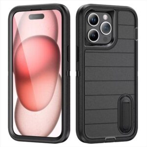 Heavy Duty Shockproof  3-Layer Military-Grade Rugged Protective Bumper Phone Case with Kickstand Anti-Slip Grip Shockproof For iPhone 16 15 14 13 12 11 Pro Max Series