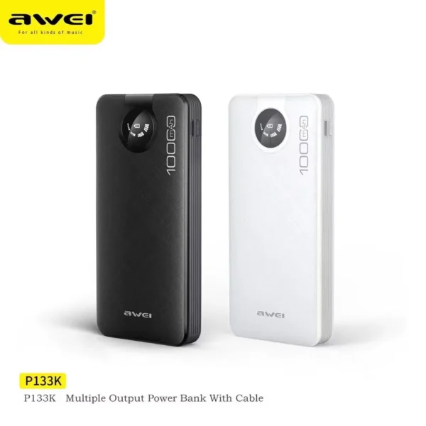 Awei P133K Power Bank 10000mAh with Multiple Charging Cable Outputs Portable Power Bank - Image 15