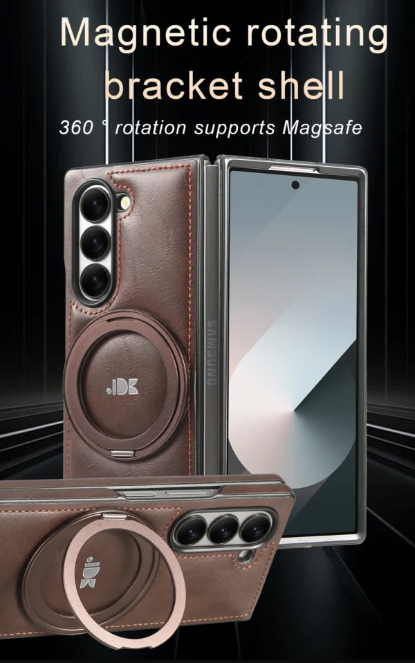 Luxury Premium PU Leather Folding Invisible Holder  Magsafe Phone Case Cover for Samsung Galaxy Z Fold 5 - Image 6