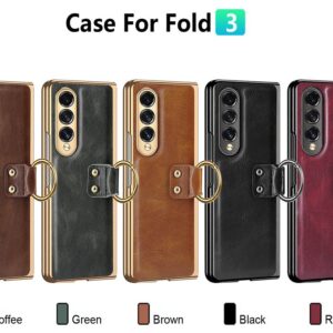 Luxury Premium Finger Horse Ring holder leather cover case for Samsung Galaxy Z Fold 3/ Z Fold 4