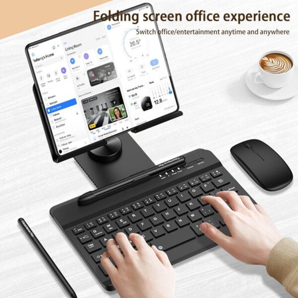 Luxury Premium Wireless Bluetooth Keyboard Mouse And Pen compatible Keyboard Rotating Folding Stand - Image 8