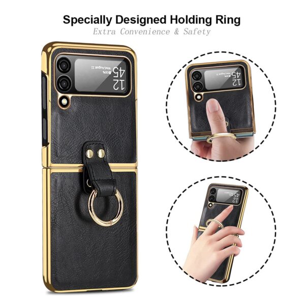 Luxury Premium Finger Horse Ring holder leather cover case for Samsung Galaxy Z Flip 3/ Z Flip 4 - Image 20
