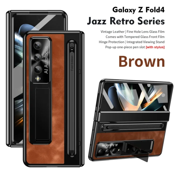 Luxury Premium Retro Leather Folding Stand Phone Case For Samsung Galaxy Z Fold 3/Z Fold 4 - Image 17