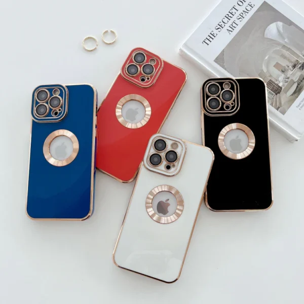 Luxury Soft Electroplated Phone Mini Hollow Out Silicone Case Cover and 3D Glass Protector For iPhone series - Image 5