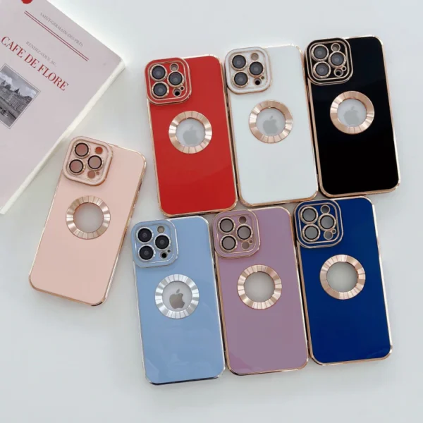 Luxury Soft Electroplated Phone Mini Hollow Out Silicone Case Cover and 3D Glass Protector For iPhone series - Image 4