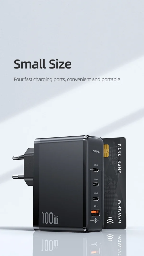 USAMS 100W 4 USB Port Fast Charging GaN Charger for iPhone, Android and Type-c Laptops - Image 13