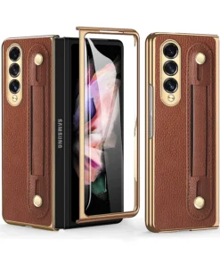 Alternative view of Luxury Premium Fashion Design Anti-Sweat Leather Wristband Folding Case Cover For Samsung Z Fold 3/Z Fold 4