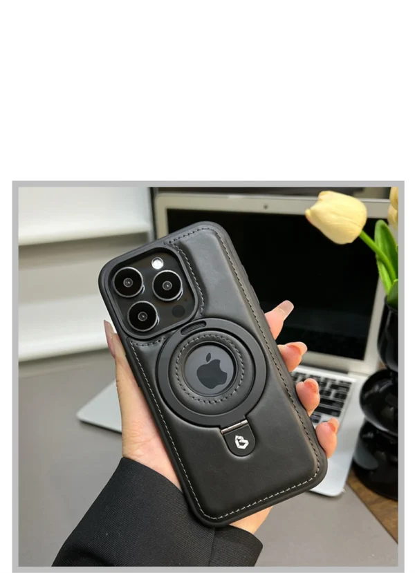 Luxury Premium Faux Leather Invisible Ring Stand Magnetic Phone Case for iPhone Series - Image 25
