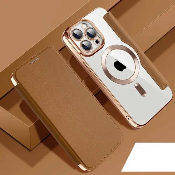 Luxury Premium Camera Protection Magsafe Wireless Charging Flip Case Cover For iPhone 15 Pro/15 Pro Max - Image 24