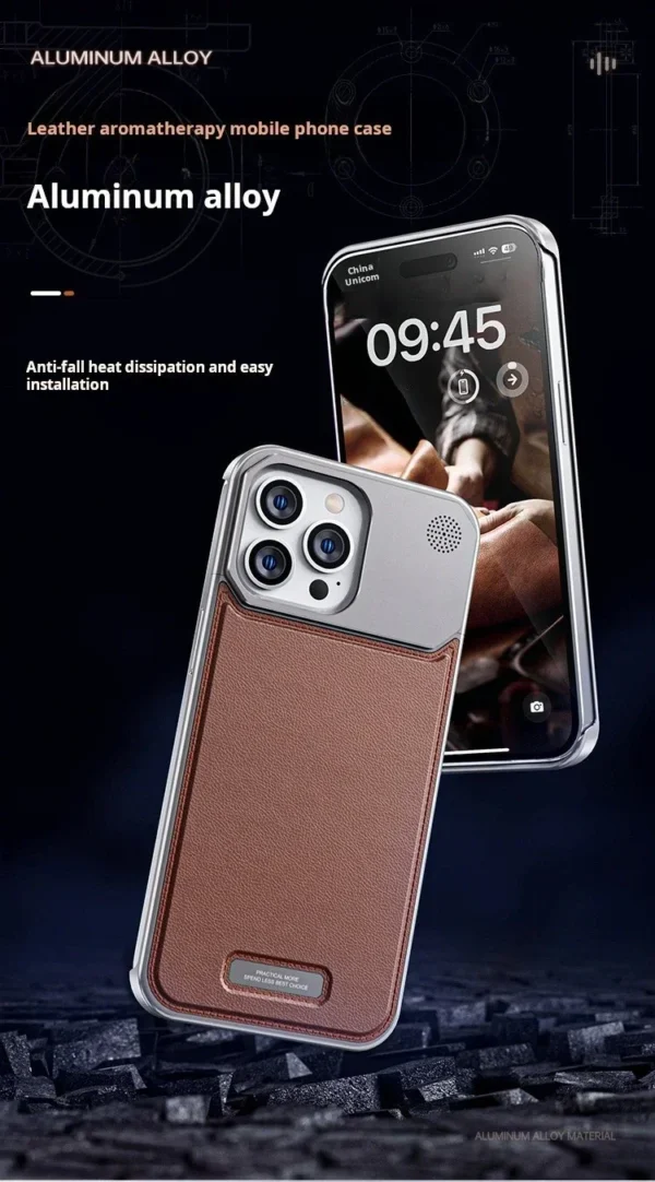 Luxury Premium Luxury Leather Magnetic Aluminum Fragrance Case Cover For iPhone 15 Pro/15 Pro Max - Image 24