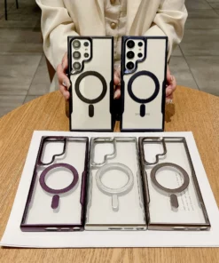 Luxury Plating Frame Transparent Clear Bumper Silicone Magsafe Phone Case Cover for Samsung Galaxy S23 Ultra/S24 Ultra