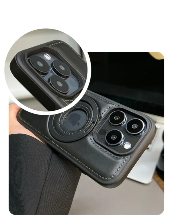 Luxury Premium Faux Leather Invisible Ring Stand Magnetic Phone Case for iPhone Series - Image 22