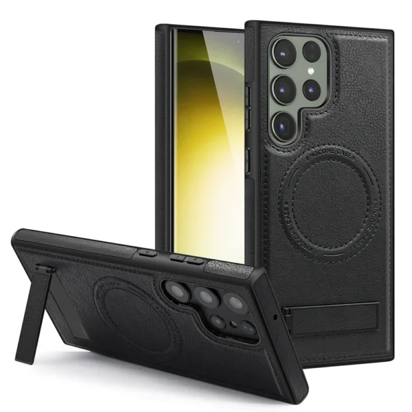 Samsung Galaxy S22/S23/S24 Ultra Luxury Premium PU Leather Invisible Stand Magnetic Wireless Charging Case - Image 18