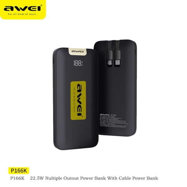 AWEI P166K 10000mAh Powerbank / 22.5W 5A PD + QC Super Fast Charging - Image 8