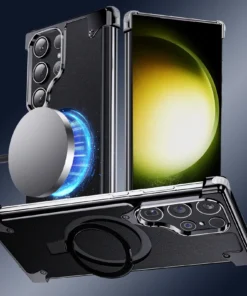 Luxury Premium Luxury Premium Leather Magsafe Ring Holder Invisible Kickstand Bezel Less Metal Slim Hard Ultra Thin Case Cover For Samsung Galaxy S24 Ultra