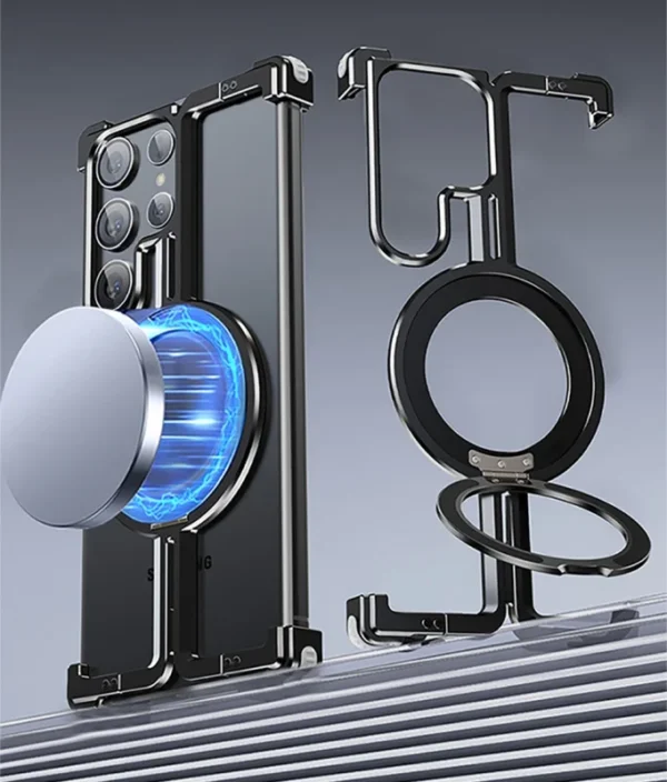 Luxury Magsafe Magnetic Frameless Aluminum Alloy Shockproof Stand Metal Phone Case For Samsung Galaxy S24 Ultra