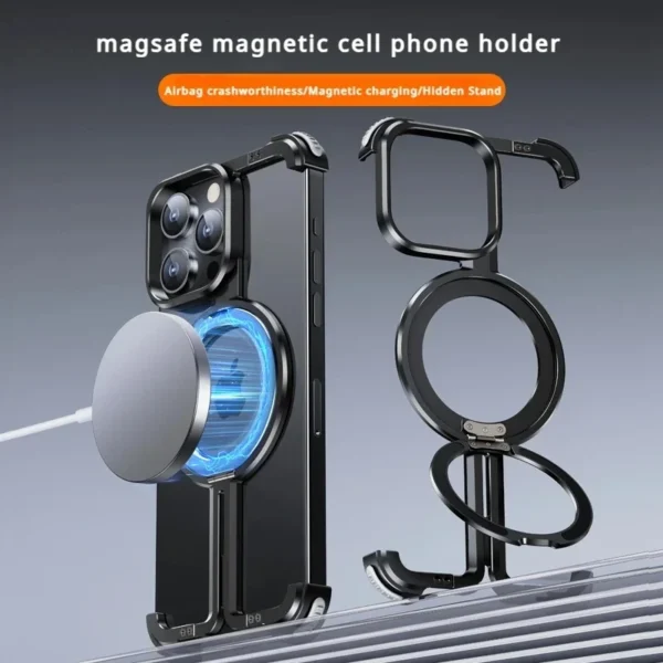 Luxury Premium Metal Framless Magsafe Magnetic Stand Phone Case Cover For iPhone Series