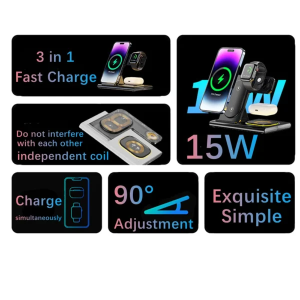 NEW 4 in1 Wireless 15W Wireless Fast Charging Dock Station - Image 35