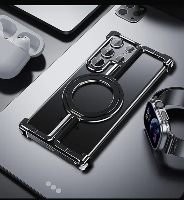 Luxury Magsafe Magnetic Frameless Aluminum Alloy Shockproof Stand Metal Phone Case For Samsung Galaxy S24 Ultra - Image 36