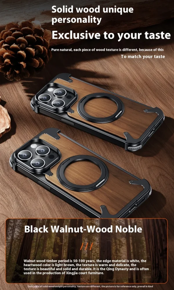 Luxury Premium Eary Natural Wood Frameless MagSafe  Shockproof Case Cover For iPhone 15 Pro Max - Image 24