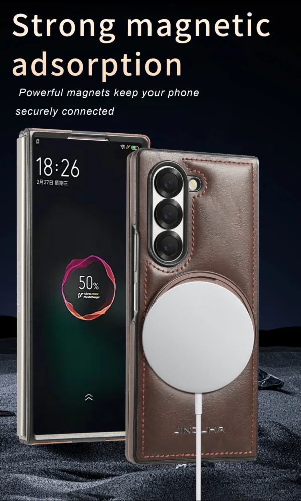 Luxury Premium PU Leather Folding Invisible Holder  Magsafe Phone Case Cover for Samsung Galaxy Z Fold 5 - Image 5