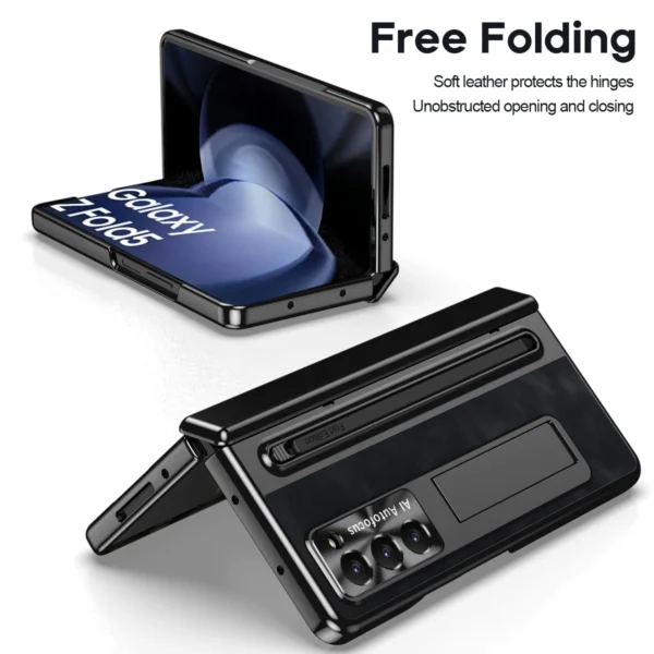Luxury Premium Retro Leather Folding Stand Phone Case For Samsung Galaxy Z Fold 5 - Image 2