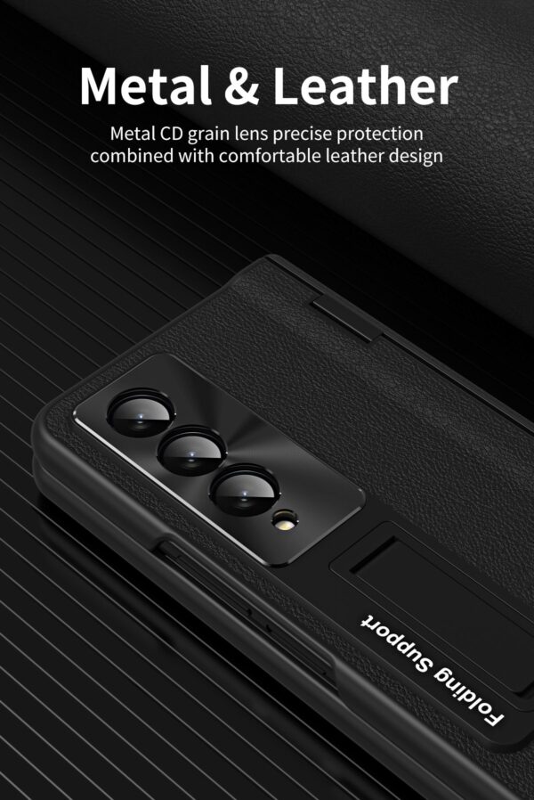 Luxury Premium Leather Hinge Adjustable Bracket Full Screen Film Protection Case Cover for Samsung Galaxy Z Fold 3/Z fold 4 - Image 15