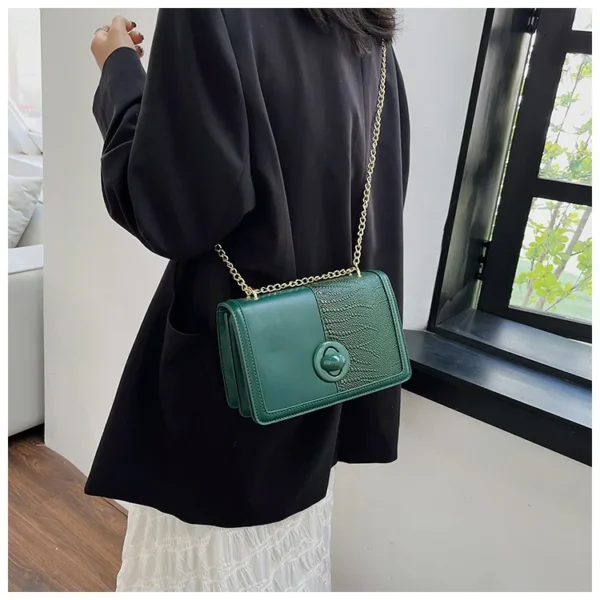 Luxury Premium  vintage Alligator Pattern Chain Square Designer Handbag - Image 12