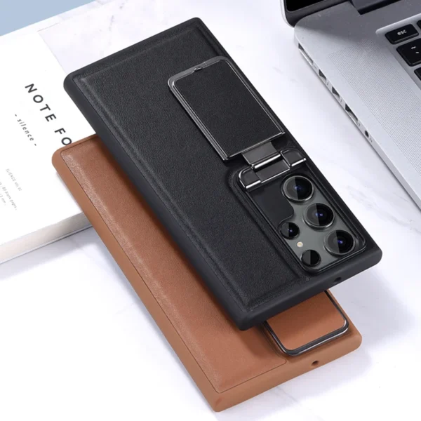 Leather Case with Back Stand for Samsung Galaxy S23 Ultra / S24 Ultra, Business Cover with Camera Lens Cover, Kickstand Case - Image 8