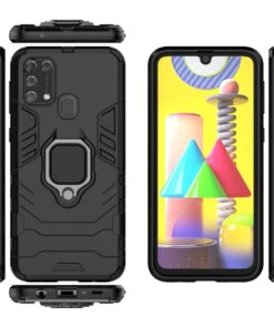 Samsung Galaxy M31 Case Luxury Ring Back Cover Case +3D Tempered Glass Protector