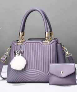 Womens Fashion Totes Satchel Leather Handbag with Pompom