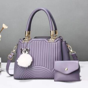 Womens Fashion Totes Satchel Leather Handbag with Pompom