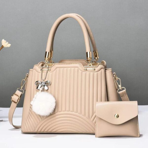 Womens Fashion Totes Satchel Leather Handbag with Pompom - Image 4